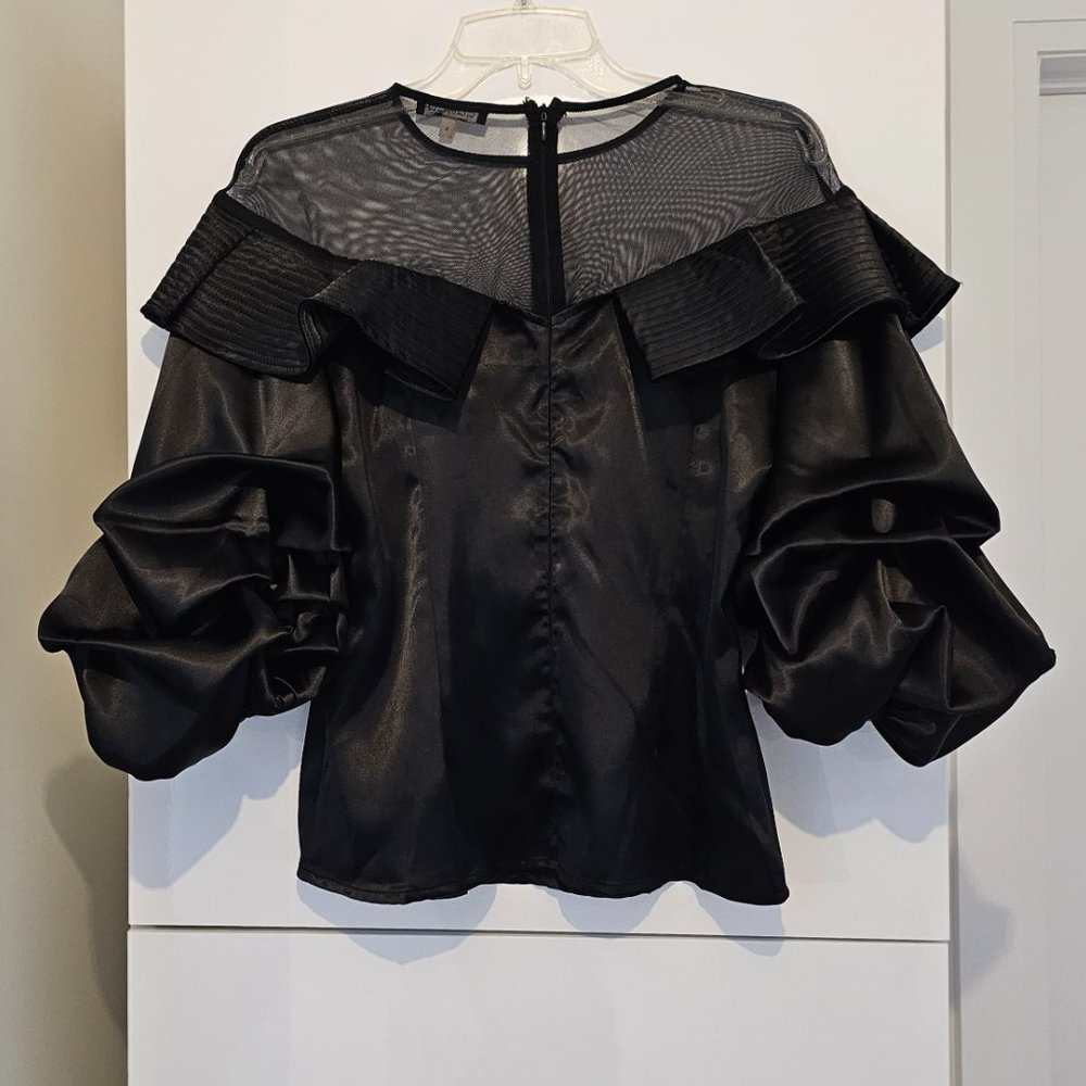 CQbyCQ Ruffle/Mesh Black Blouse -NEW! Never worn - Picture 5 of 6